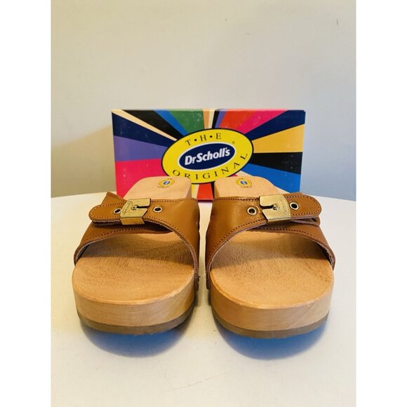Dr Scholls Women Size 10 M Wood Exercise Clog Sandal Tan Leather Slide Shoe New - Picture 8 of 15